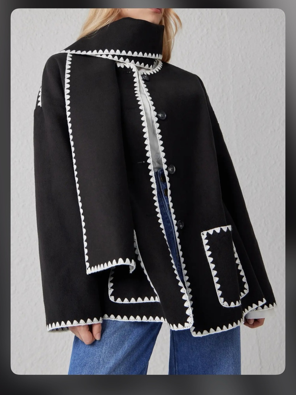 Cider chic CONTRASTING STITCHING JACKET WITH SCARF M WC19-23